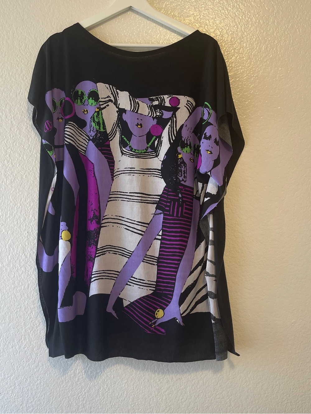 Women’s Black Graphic Tunic Top with Purple Accent